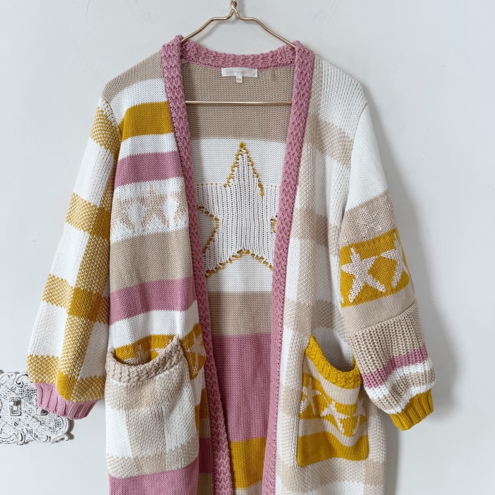 LoveShackFancy Grayson Duster Cardigan Desert Sunset Gingham Striped Star XS / S - Picture 7 of 11